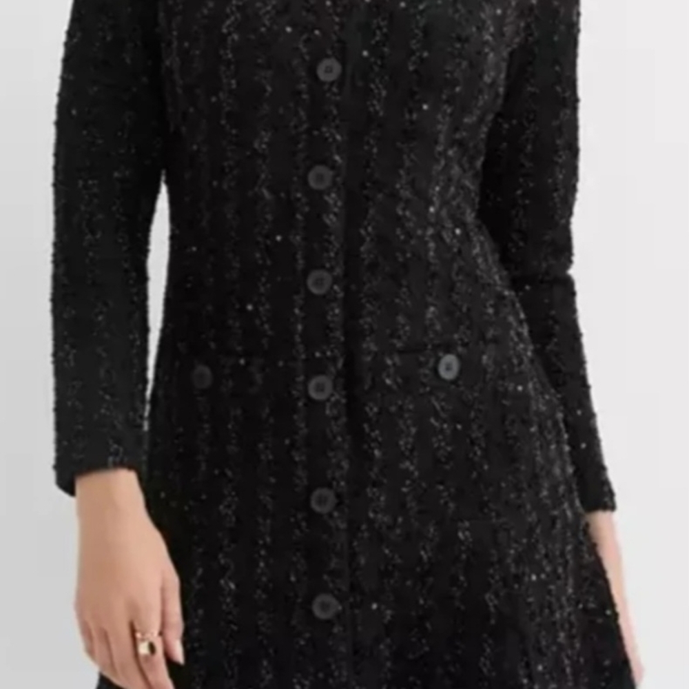 LOFT Black Textured Long Sleeve Dress